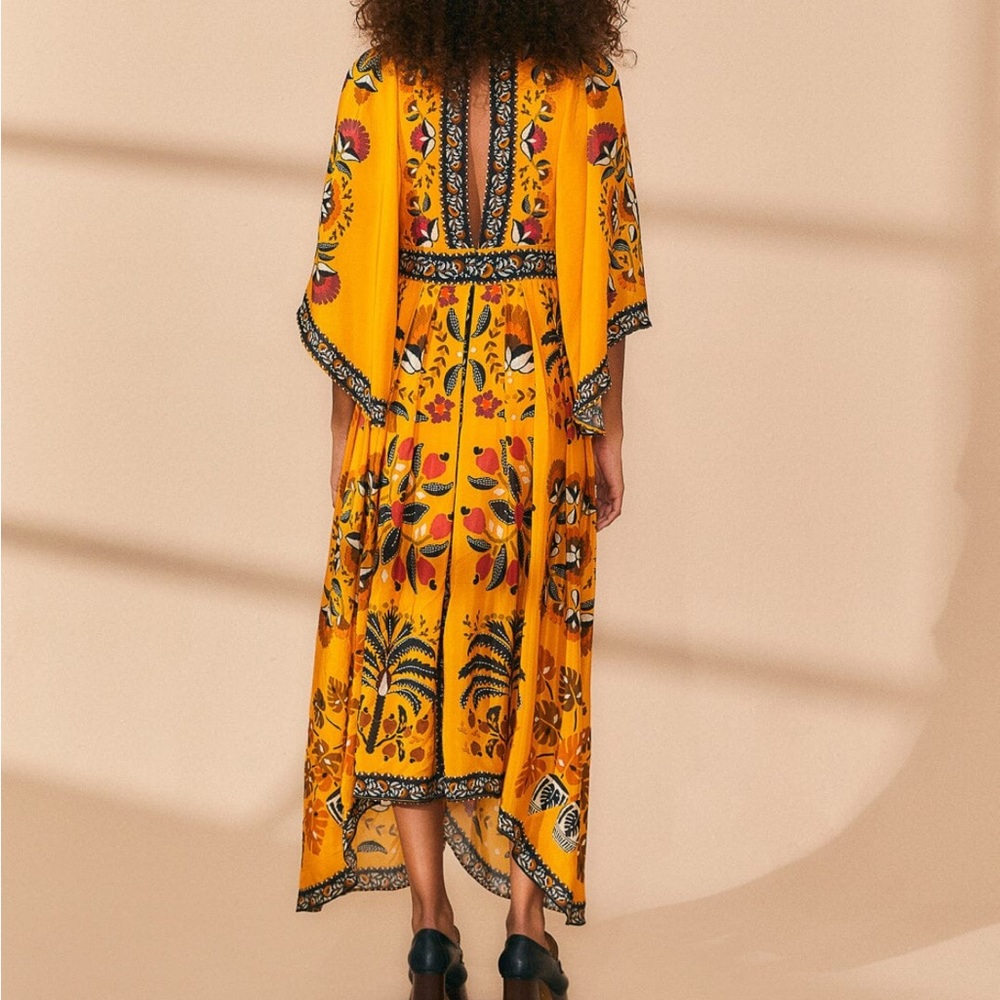 Farm Rio Yellow Tropical Tapestry Kaftan Dress - Picture 3 of 4